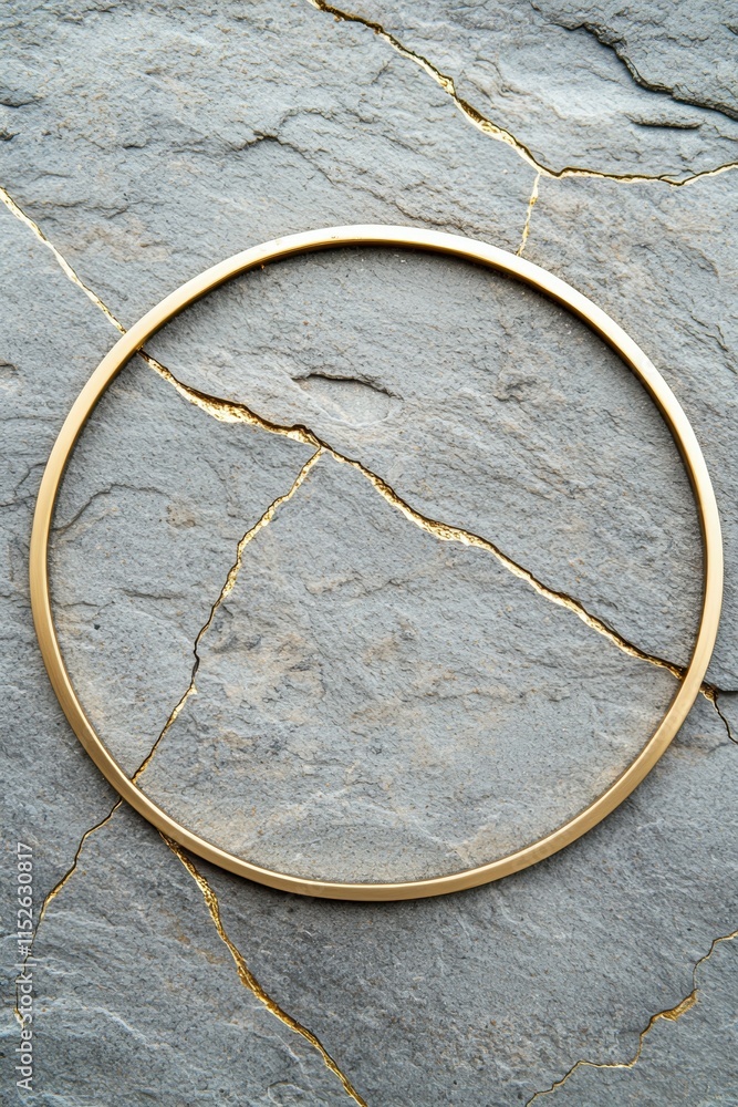 A gold circle is on a gray stone A gold circle is on a gray stone