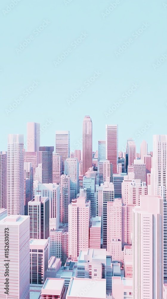 Fototapeta Pastel pink cityscape skyline.  Dreamy, minimalist city illustration. Perfect for backgrounds, websites, and design projects.