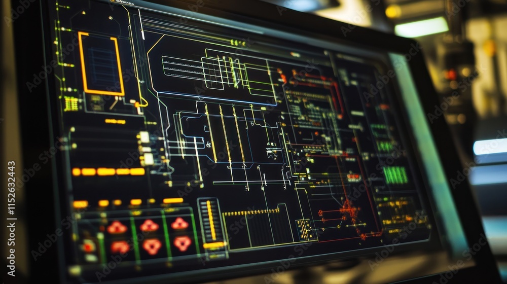 Obraz premium A detailed digital interface displaying circuit designs and data flows.