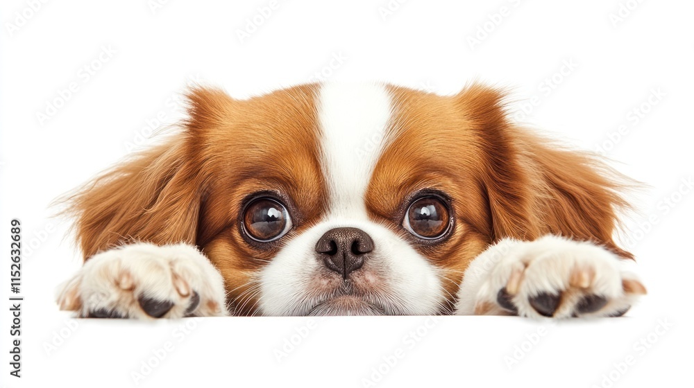 Adorable puppy with big eyes peeking over white background. Adorable puppy with big eyes peeking over white background.