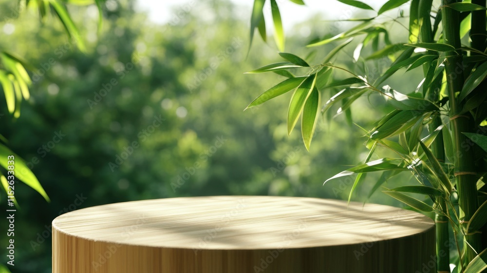 Wooden round platform in bamboo forest. Wooden round platform in bamboo forest.