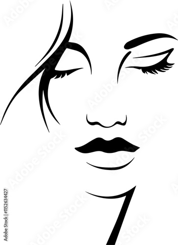 Elegant Line Art of a Woman’s Profile with Flowing Hair