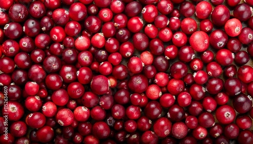 Flat Lay Top View of Bright Ripe Fragrant Red Cranberry Fruit as Background