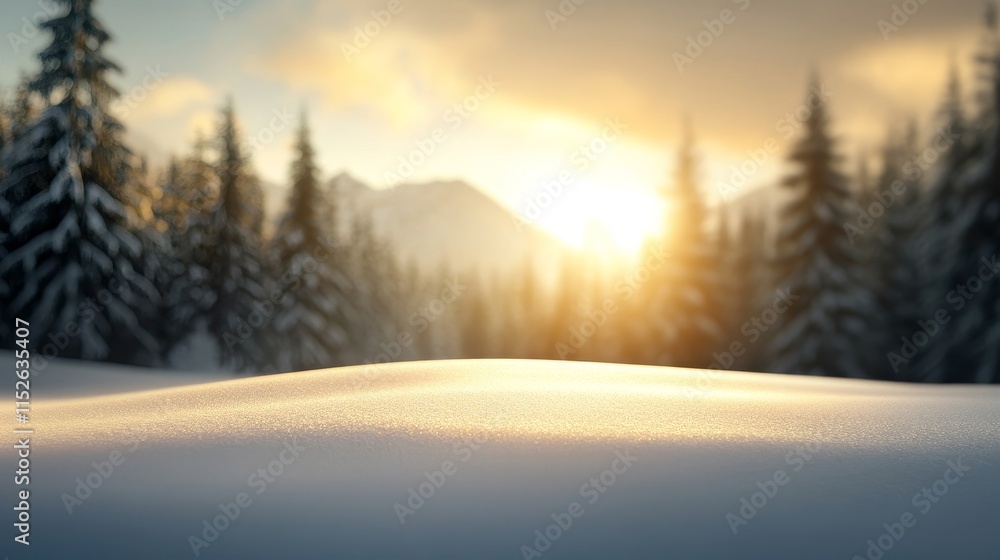 A snowy field with a sun shining on it A snowy field with a sun shining on it
