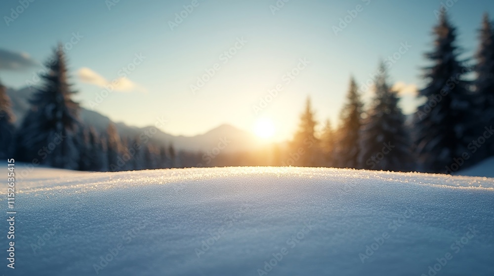A snow covered hill with a sun in the sky A snow covered hill with a sun in the sky