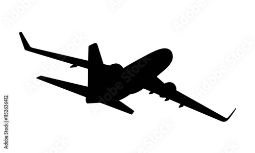 Airplanes silhouette. Planes: in flight, takeoff, running, landing, front, up and profile, vector illustration of aircrafts. Aiplanes silhouettes