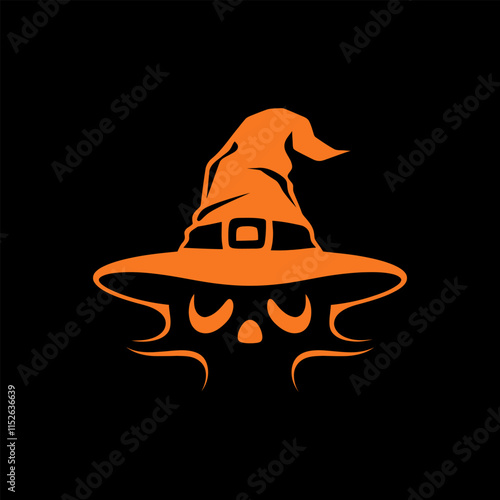 Stylized Orange Witch Hat Silhouette on Black Background