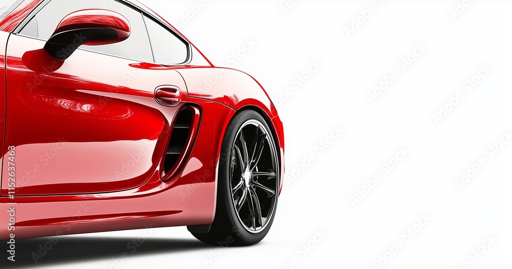 Side profile of red luxury sports car isolated on white background.
Side profile of red luxury sports car isolated on white background.