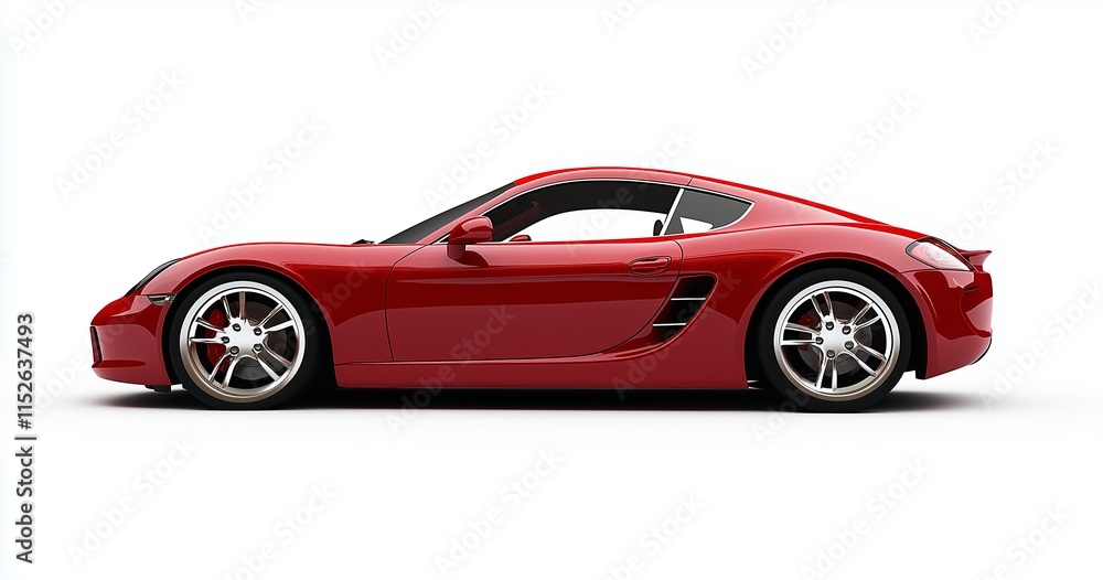Side view of sleek red sports car isolated on white background. Side view of sleek red sports car isolated on white background.