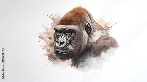 Majestic Gorilla Portrait: A Pen-and-Ink Masterpiece AI Generated photo