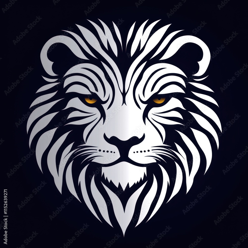 Fototapeta premium A stylized lion's head with intricate lines and piercing eyes, symbolizing strength and courage.