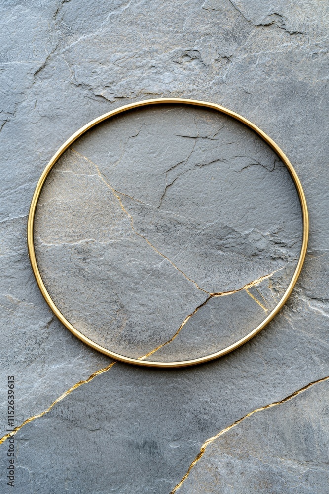 A gold circle is on a gray stone A gold circle is on a gray stone