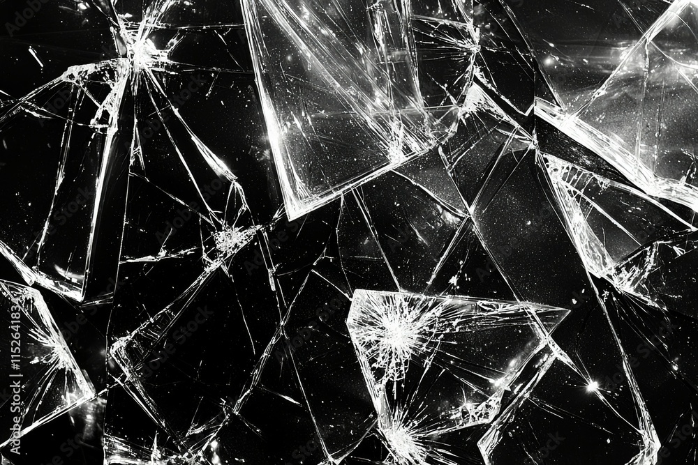 A black and white photo of shattered glass A black and white photo of shattered glass