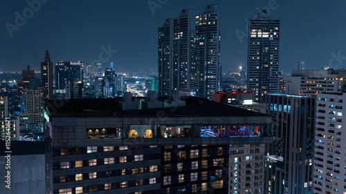 Take a photo cityscape from rooftop of the 31 sukhumvit hotel , Bangkok Thailand.