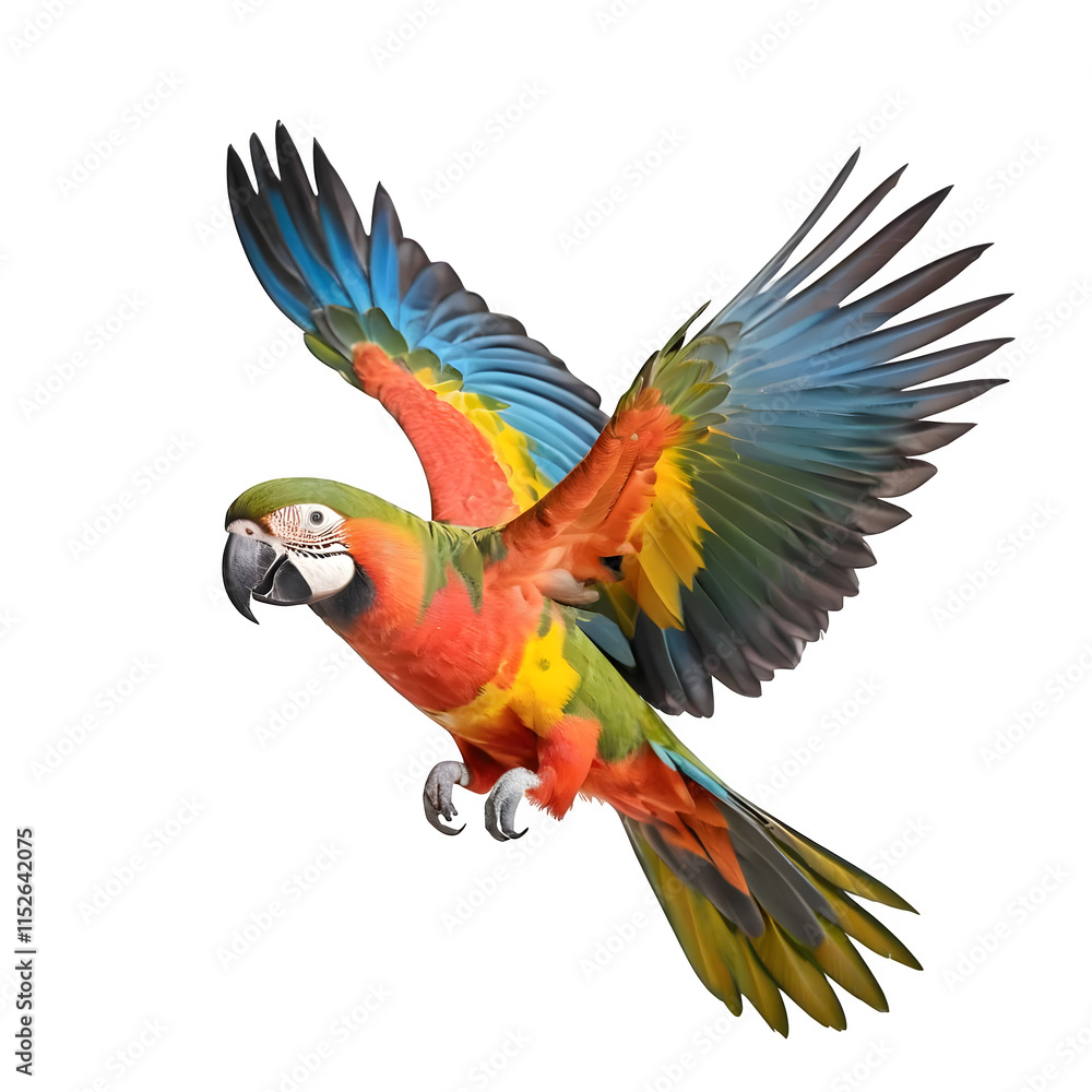 Fototapeta premium Flying parrot with a vibrant coloration isolated on white background