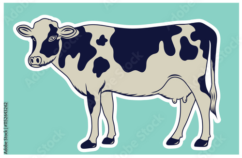 Vector cartoon black and white cow isolated on white background - dairy products, farming