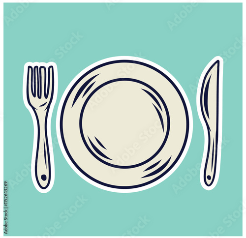 cutlery set of vintage isolated. plate fork and spoon set objects