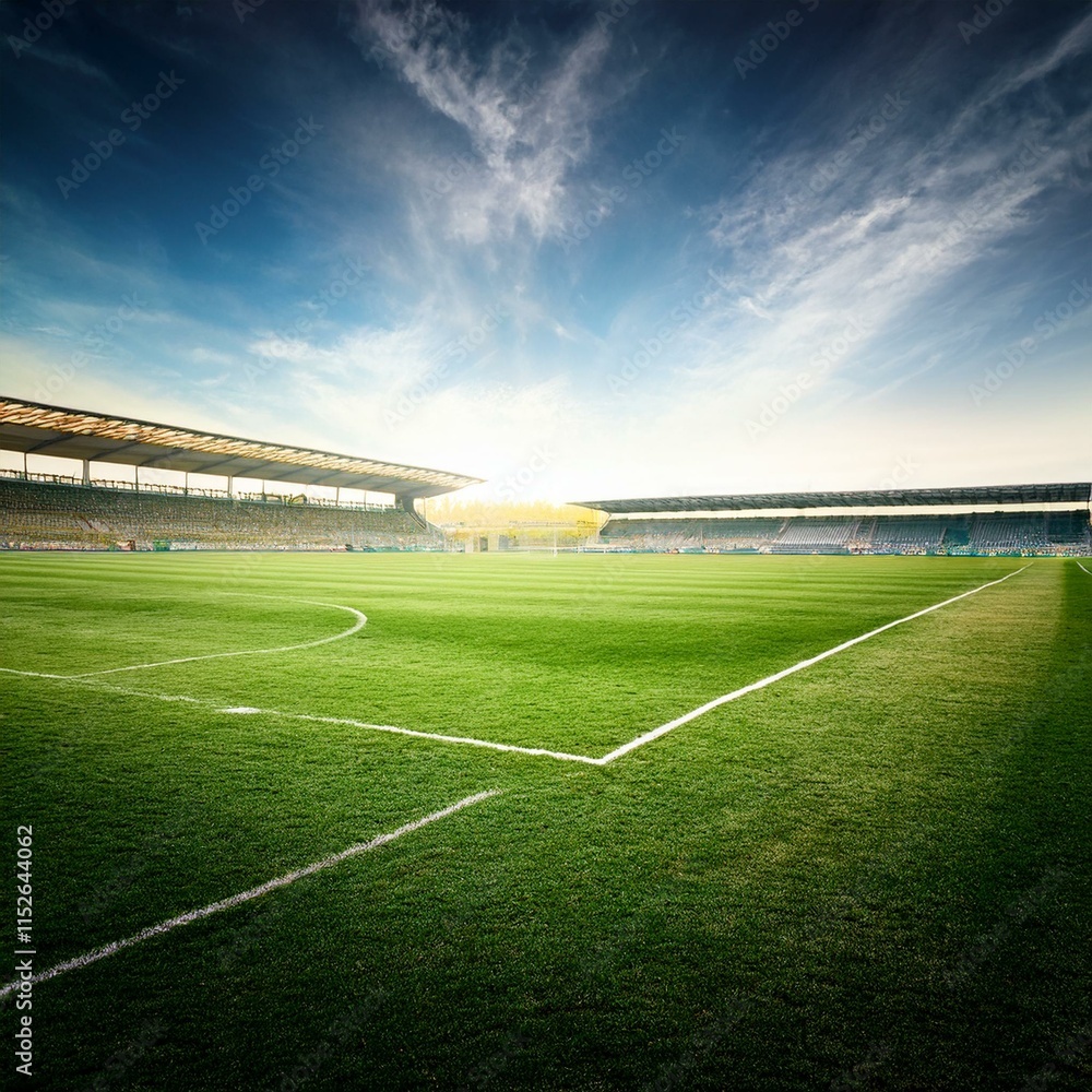 Obraz premium football field with a stadium - soccer field with a stadium - empty football field
