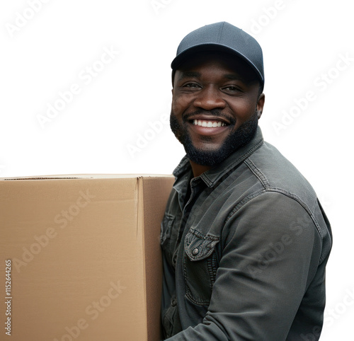 PNG African american truck driver box cardboard adult.