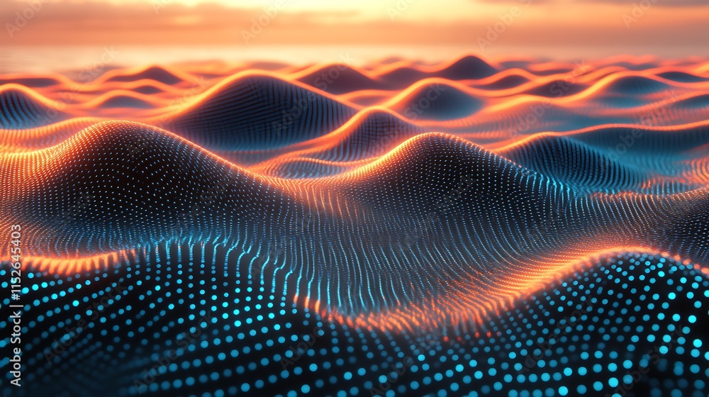 Fototapeta premium Abstract Digital Landscape Illuminated by Sunset Hues