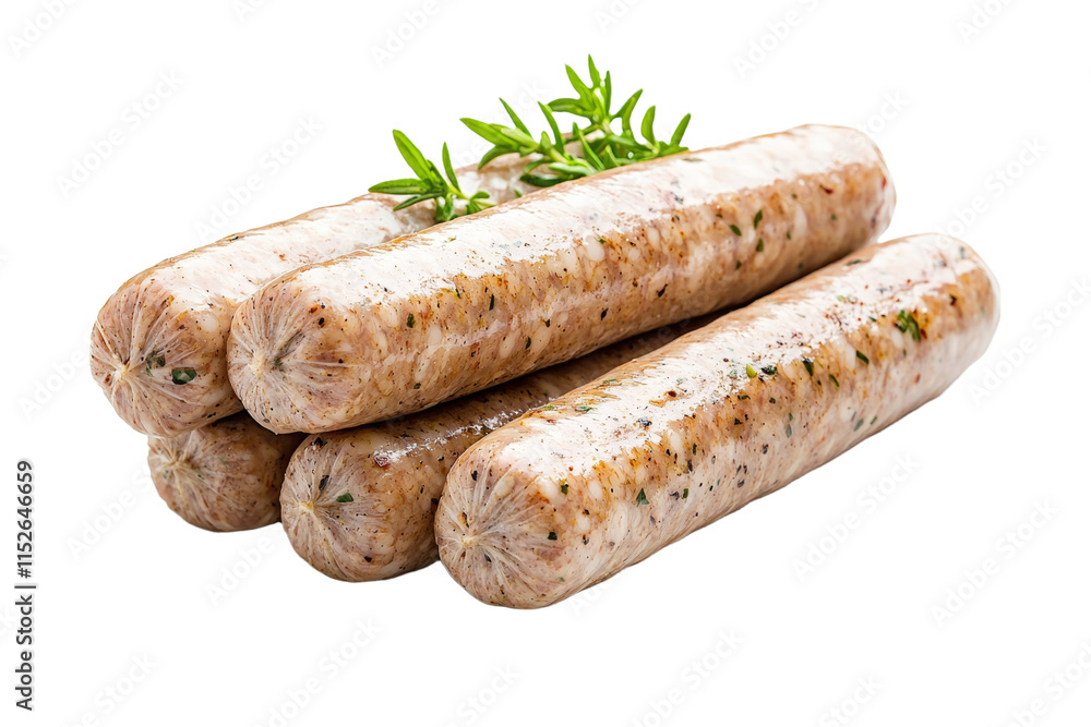 A pack of sausages with herbs on top A pack of sausages with herbs on top
