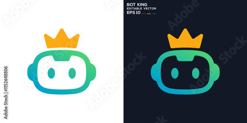 Robot king logo. Technology, program, kingdom, power, smart. Icon symbol design template EPS 10.