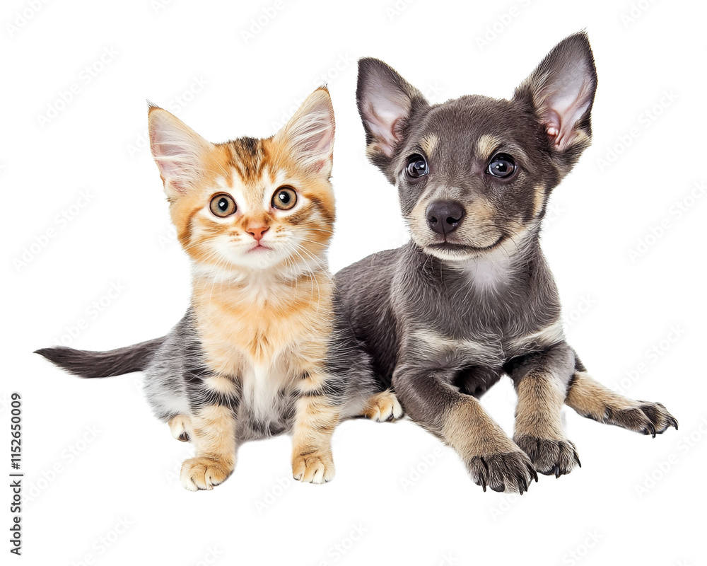 High-Quality PNG Adorable little happy kitten and mixed breed puppy dog together Isolated on White Background – High Resolution High-Quality PNG Adorable little happy kitten and mixed breed puppy dog together Isolated on White Background – High Resolution