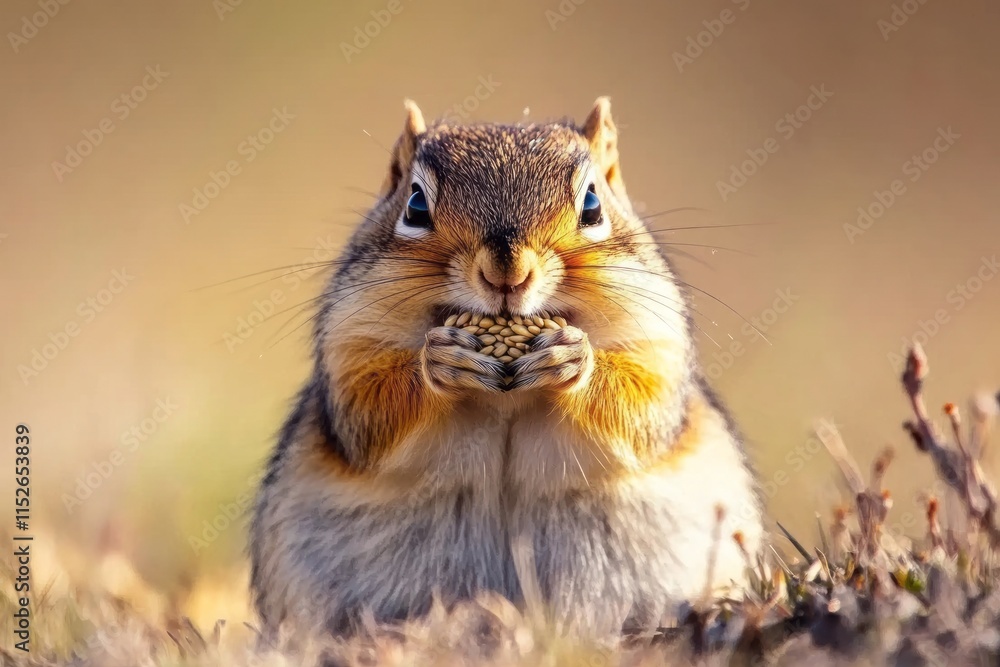 Adorable Chipmunk Enjoying A Nutritious Meal Outdoors Adorable Chipmunk Enjoying A Nutritious Meal Outdoors