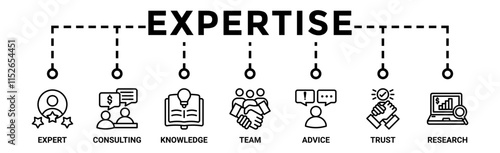 Expertise banner web icon vector illustration concept representing of high-level knowledge and experience with an icon of expert, consulting, knowledge, team, advice, trust, and research