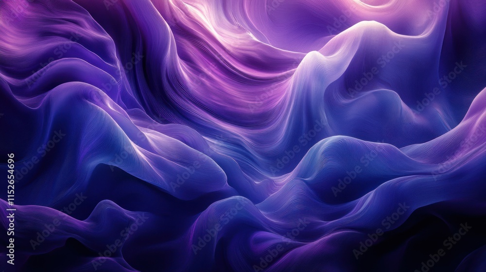 Obraz premium Abstract undulating blue and purple waves with soft gradients, creating a luminous effect over a satin black background, with realistic shadowing