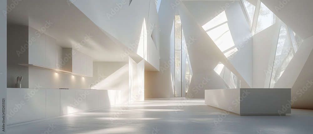 bright, minimal kitchen featuring geometric shapes and natural light bright, minimal kitchen featuring geometric shapes and natural light