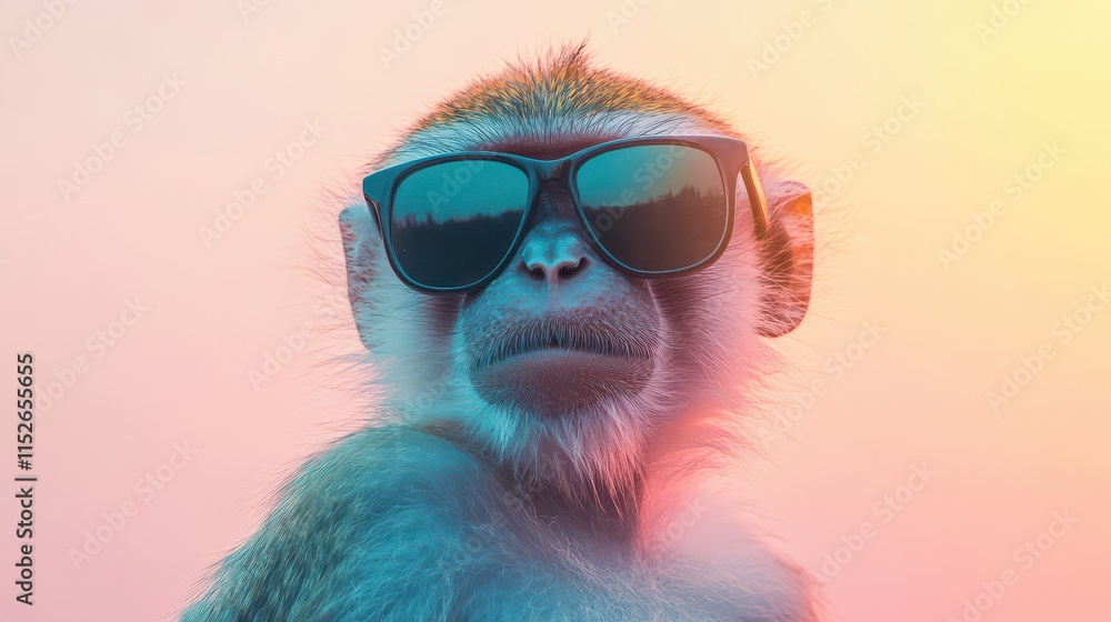 Monkey Wearing Sunglasses Against a Colorful Background Monkey Wearing Sunglasses Against a Colorful Background