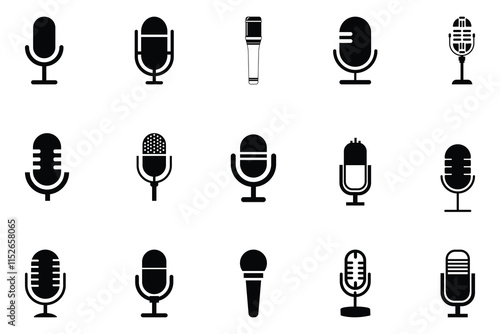 Microphones design collection. Set of microphone icons. microphone logo design podcast with microphone logo.
