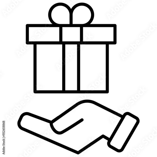 Gift Hand Icon, Black And White Outline Icon Symbol