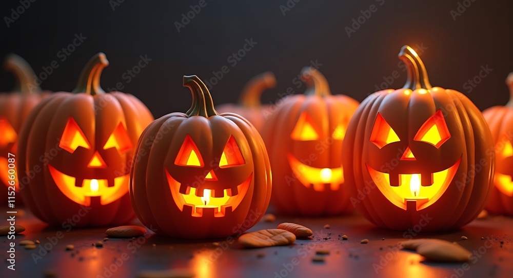 Illuminated Jack-o'-lanterns Halloween Night Illuminated Jack-o'-lanterns Halloween Night