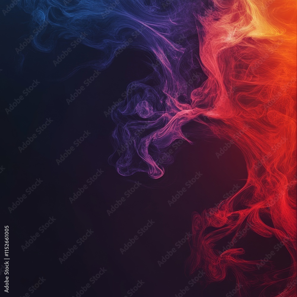 Obraz premium Abstract Swirling Smoke, Red Blue Hues, Dark Background