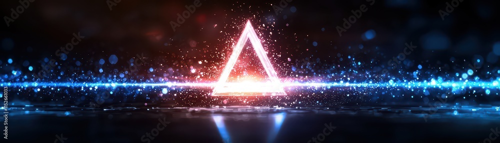 Minimalist patriotic designs for USA concept. Abstract geometric design featuring a glowing triangle with vibrant blue and red light effects. Minimalist patriotic designs for USA concept. Abstract geometric design featuring a glowing triangle with vibrant blue and red light effects.