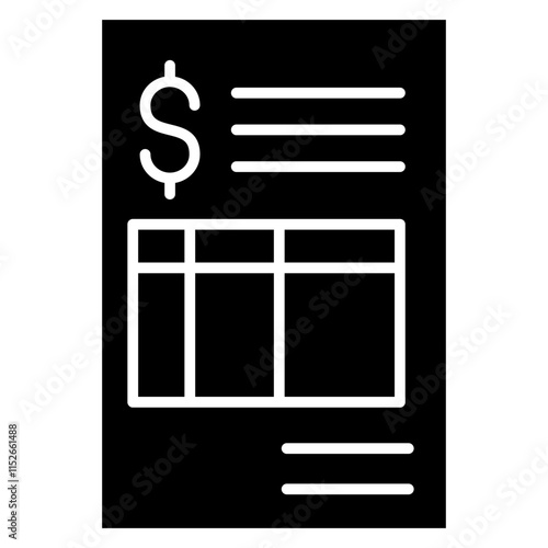 Paper Bill Icon, Black And White Glyph Icon Symbol