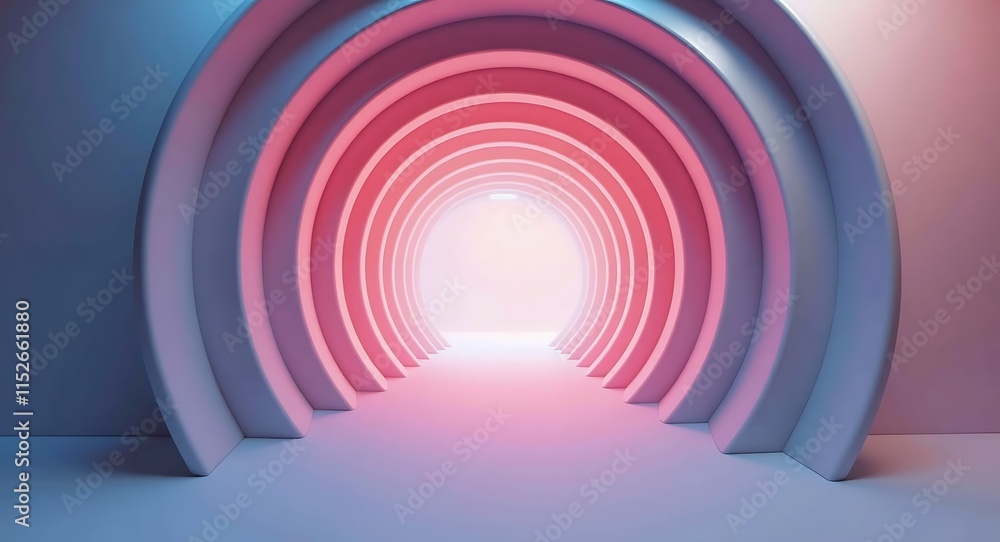 Obraz premium Abstract Pink and Blue Tunnel: A Journey into Light and Geometric Design