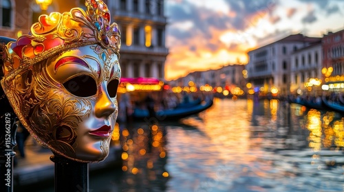 Venetian Carnival Mask at Sunset over Canals photo