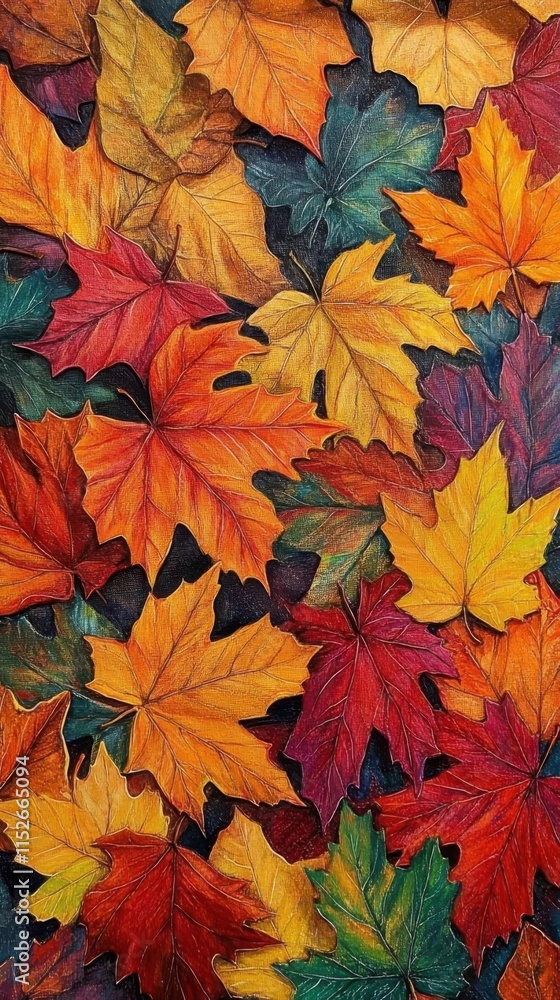 Autumn Leaves Fall Gently Down, Creating Colorful Nature Display. Autumn Season Theme. Autumn Leaves Fall Gently Down, Creating Colorful Nature Display. Autumn Season Theme.