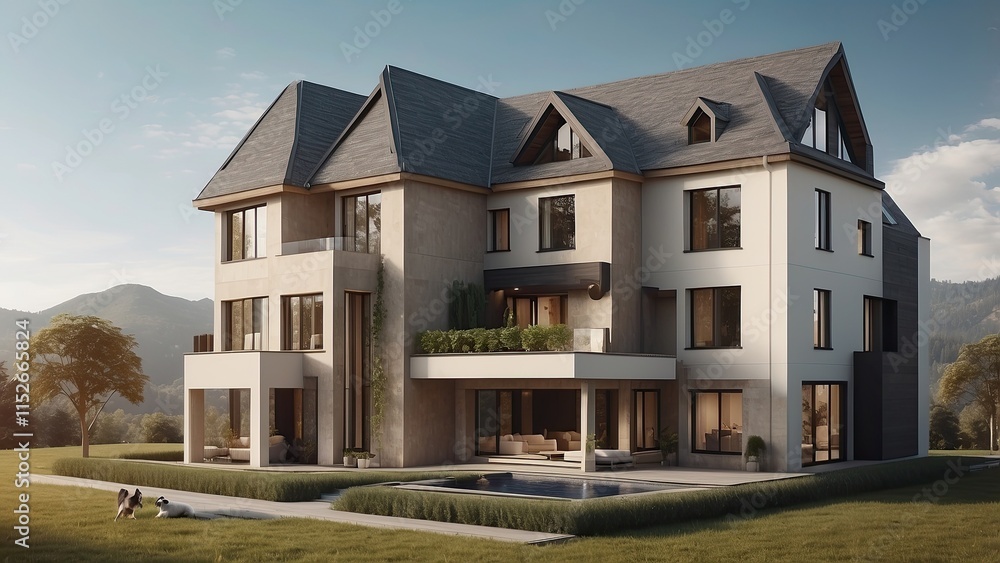 Models of tiny and large luxury homes. The idea of the wealth gap Models of tiny and large luxury homes. The idea of the wealth gap