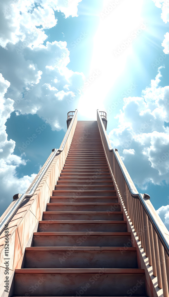 Stairway Leading Up To Heavenly Sky Toward The Light, hyperrealism, with white tones Stairway Leading Up To Heavenly Sky Toward The Light, hyperrealism, with white tones