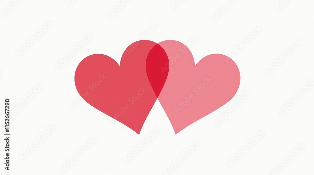 Overlapping Heart Shapes in Minimalist Design for Valentine's Greeting Card or Love-Themed Project with Vibrant Red and Subtle Pink Tones Creating a Warm Romantic Mood Overlapping Heart Shapes in Minimalist Design for Valentine's Greeting Card or Love-Themed Project with Vibrant Red and Subtle Pink Tones Creating a Warm Romantic Mood