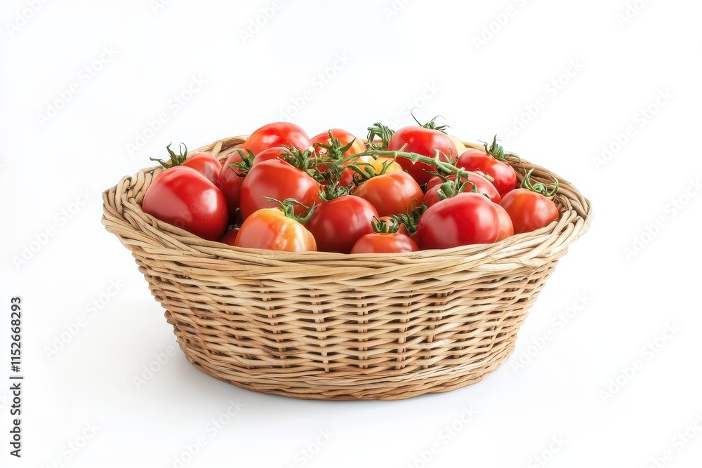 Fresh red cherry tomatoes in a wicker basket. Fresh red cherry tomatoes in a wicker basket.