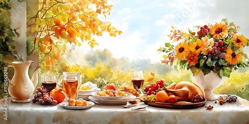 Cozy Watercolor Table Setting Illustration