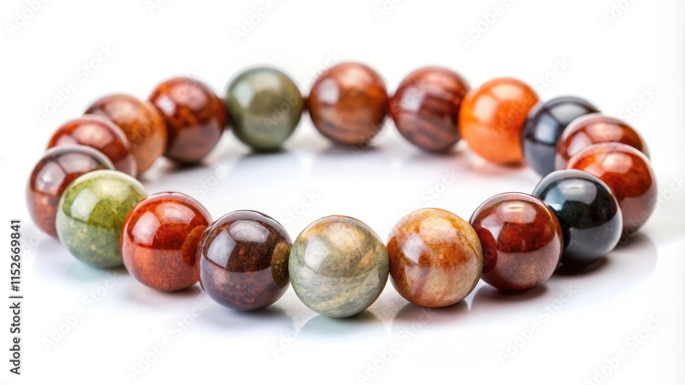 Obraz premium Natural stone bracelet with round polished stones for health and wellness, natural, stones, bracelet, round, polished
