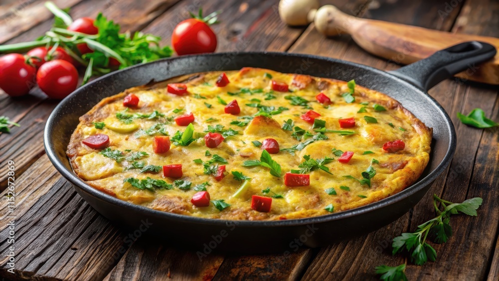 Sizzling tortilla de patatas on a cast iron skillet , pan, tortilla, pan, tortilla, savory Sizzling tortilla de patatas on a cast iron skillet , pan, tortilla, pan, tortilla, savory