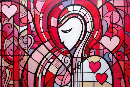 Stained glass window with lover. Knight in love. Saint Valentine plot in stained glass. St. Valentine's day