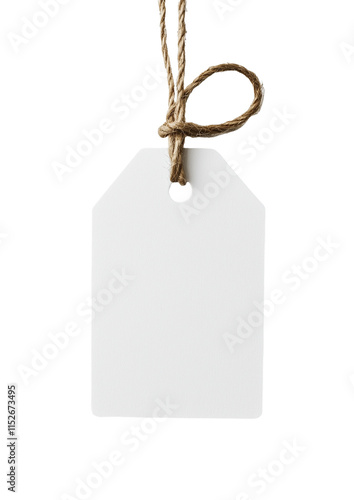 A blank white tag with a string, isolated on a transparent background